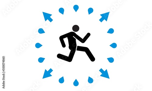 running icon. Cartoon person run, sweat water loss design isolated vector flat illustration