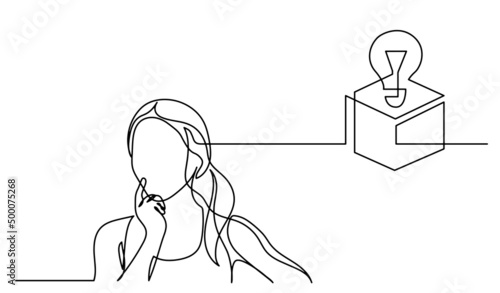 one line drawing of person thinking about idea solving problems finding solutions