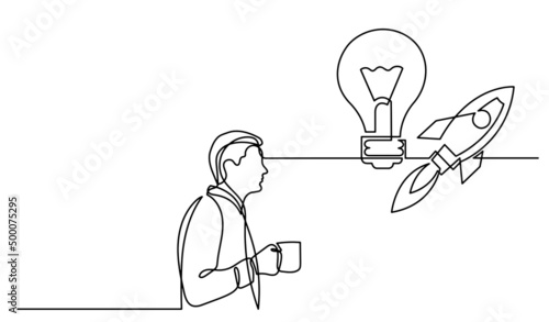 one line drawing of person thinking about idea solving problems finding solutions