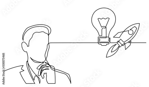 one line drawing of person thinking about idea solving problems finding solutions