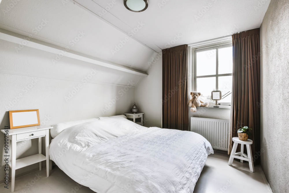 Interior of bedroom with window Interior of bedroom with window