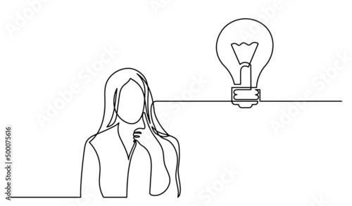 one line drawing of person thinking about idea solving problems finding solutions