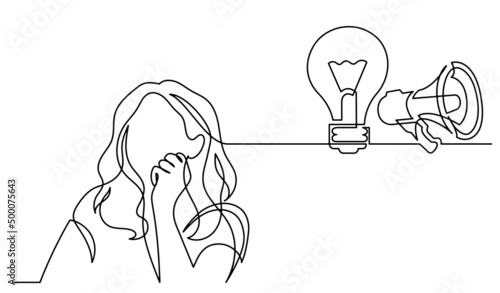 one line drawing of person thinking about idea solving problems finding solutions