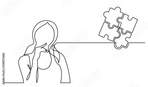 one line drawing of person thinking about idea solving problems finding solutions