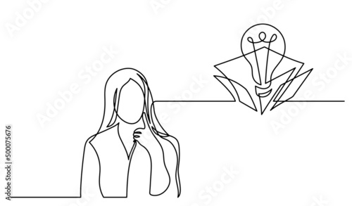 one line drawing of person thinking about idea solving problems finding solutions
