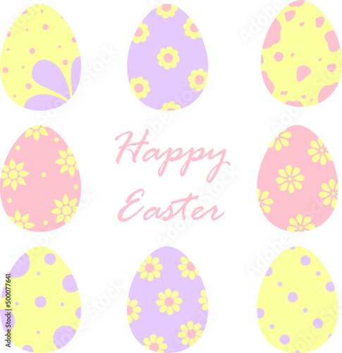 Easter eggs. A set of vector eggs in the flat style. Painted Easter eggs. Easter. Kulich. Easter bunny. Happy Easter.