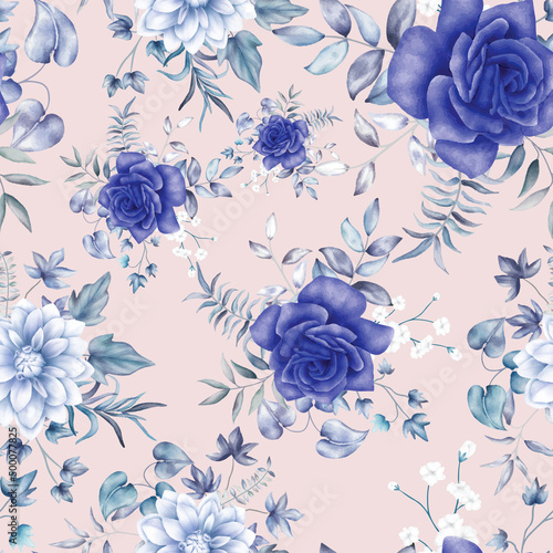 vintage seamless pattern watercolor floral and leaves