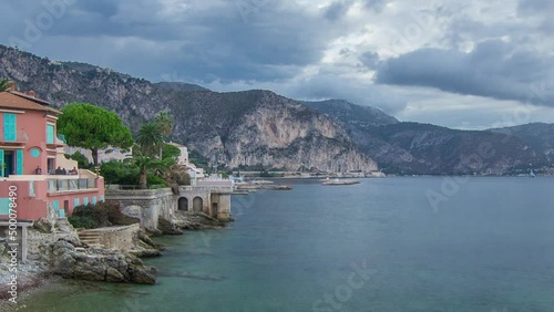 Sea view from famous villa Kerylos timelapse, Beaulieu-sur-Mer, French Riviera, France. photo