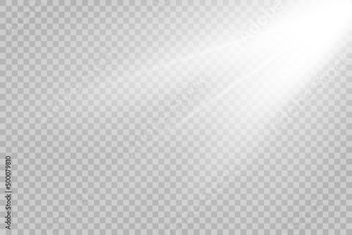 Vector sun light effect. Sun rays isolated on transparent background