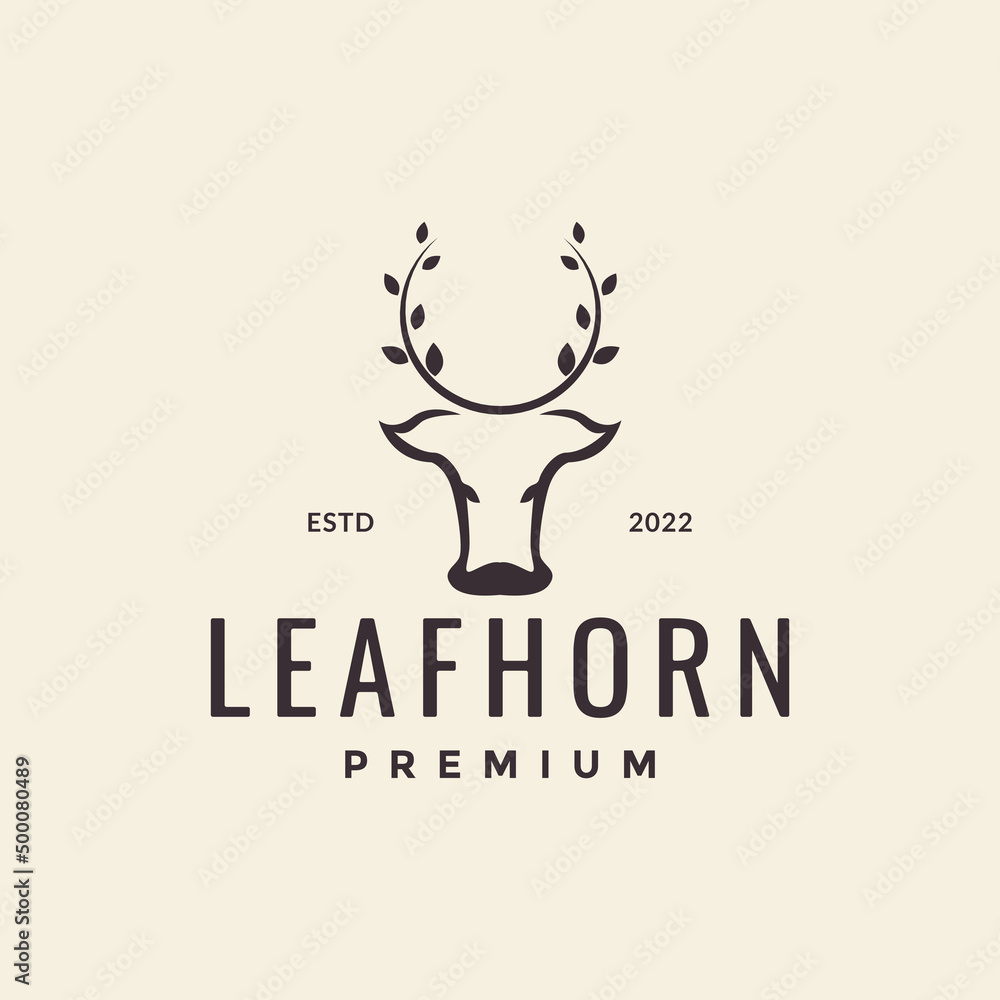 simple head cow with leaf horn logo design vector graphic symbol icon ...