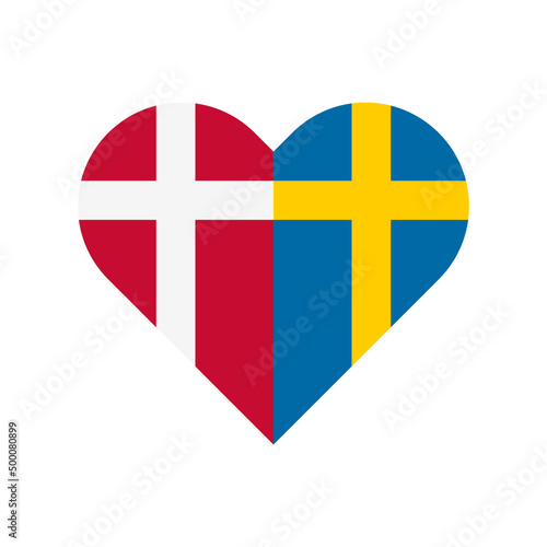 heart shape icon with denmark and sweden flag. vector illustration isolated on white background