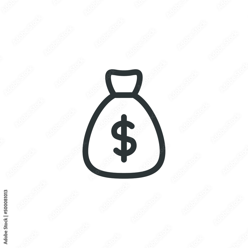 Vector sign of the Money Bag symbol is isolated on a white background. Money Bag icon color editable. Vector sign of the Money Bag symbol is isolated on a white background. Money Bag icon color editable.