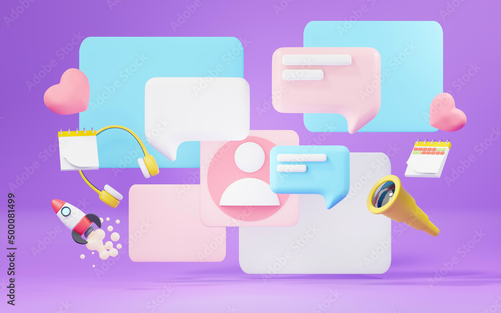 3d render device user interface for web banner and mock up. Blank chat bubble or comment symbol. 3d render device user interface for web banner and mock up. Blank chat bubble or comment symbol.