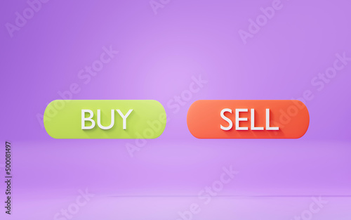 3d render of buy and sell buttons for trading on stock or cryptocurrency market. Trader theme design.