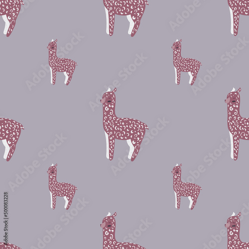 Cheerful alpaca seamless pattern. Background with funny llama in doodle style for fabric.