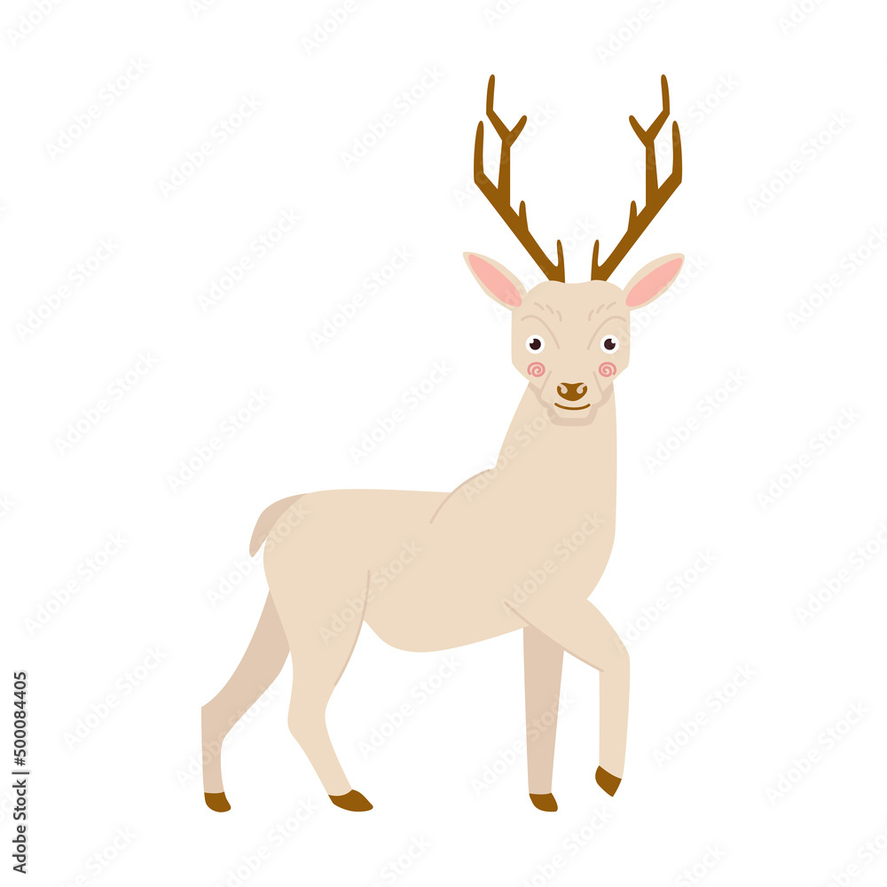 Obraz premium Deer illustration. Cute reindeer vector illustration, isolation on white background. Wild forest animal for kids design