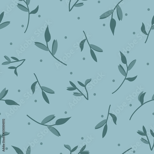 Seamless vintage pattern. blue plants branches, leaves. Light blue background. vector texture. fashionable print for textiles, wallpaper and packaging.