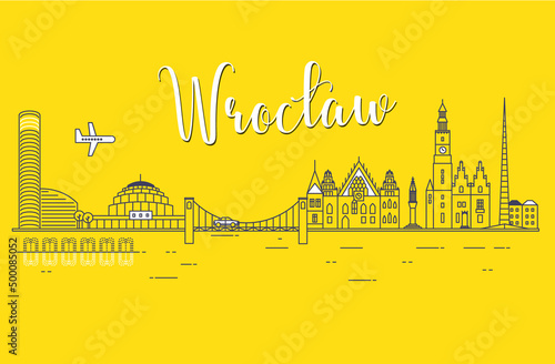 Panorama miasta Wrocław w minimalistycznym stylu liniowym
