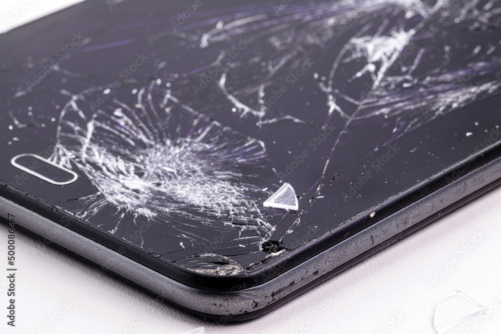 smartphone broken in fall, screen and protective film cracked, has repair. smartphone broken in fall, screen and protective film cracked, has repair.