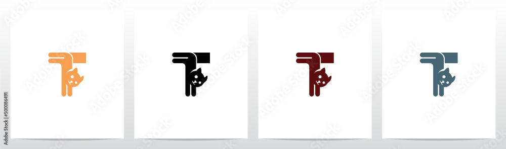 © recehan - Cat Stretching Letter Logo Design T