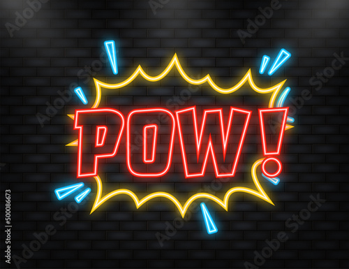 Neon Icon. Pow in vintage style. Cartoon style vector. Pop art. Vector text. Wow effect