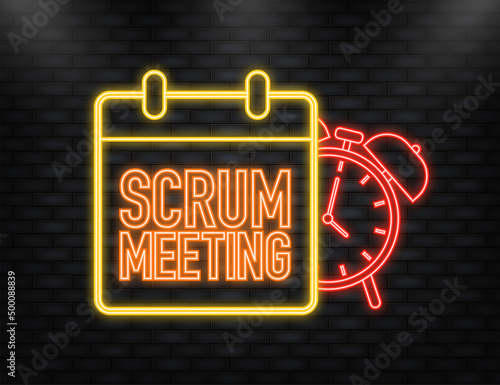 Neon Icon. Flat icon with scrum meeting. Project development illustration. Vector icon.