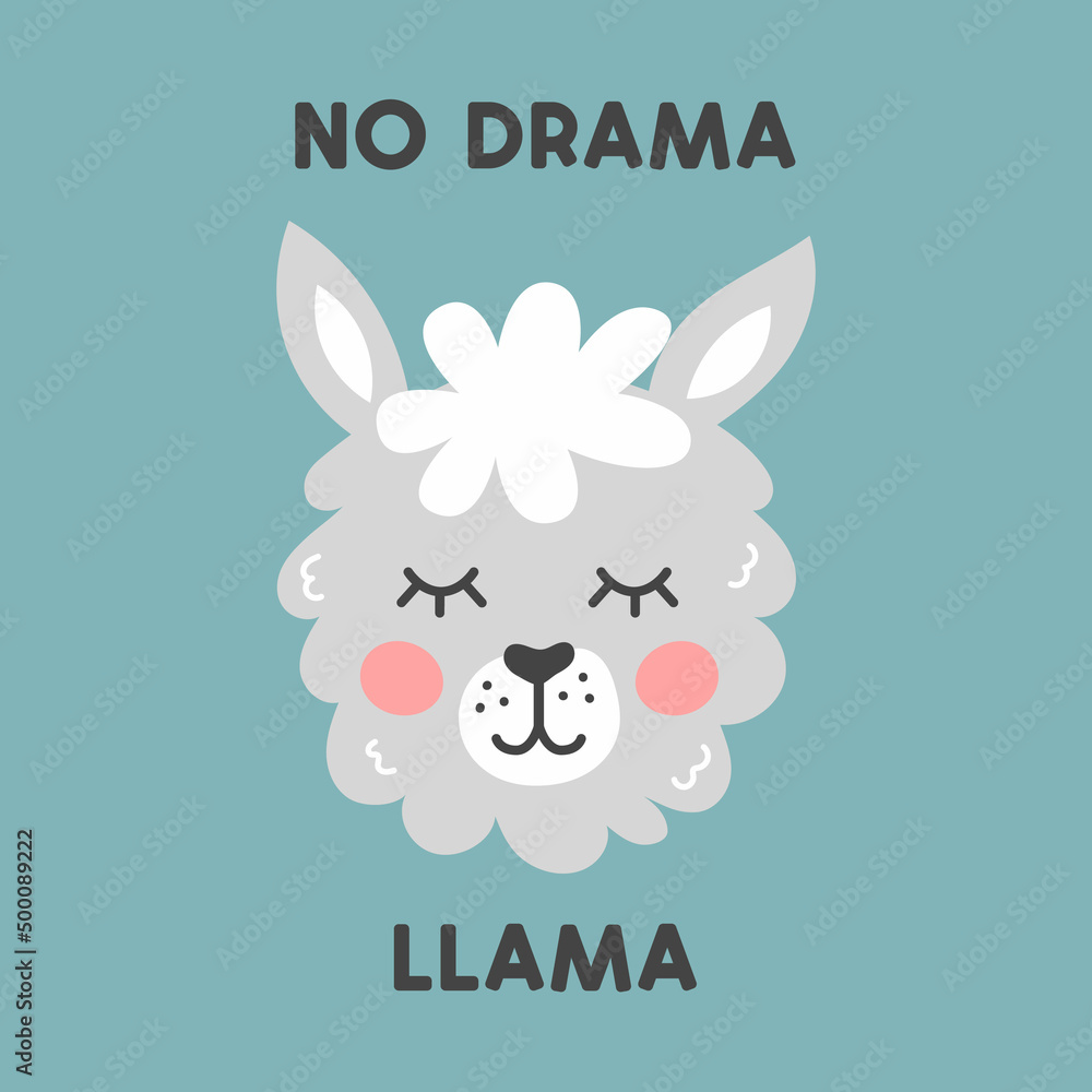 Print with a cute cheerful llama. Cute llama for t-shirt, notepad, mug and fabric. No drama llama. Print with a cute cheerful llama. Cute llama for t-shirt, notepad, mug and fabric. No drama llama.