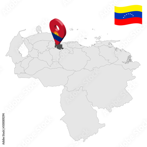 Location Carabobo State  on map Venezuela. 3d location sign similar to the flag of  Carabobo. Quality map  with  Regions of the Venezuela for your design. EPS10 photo