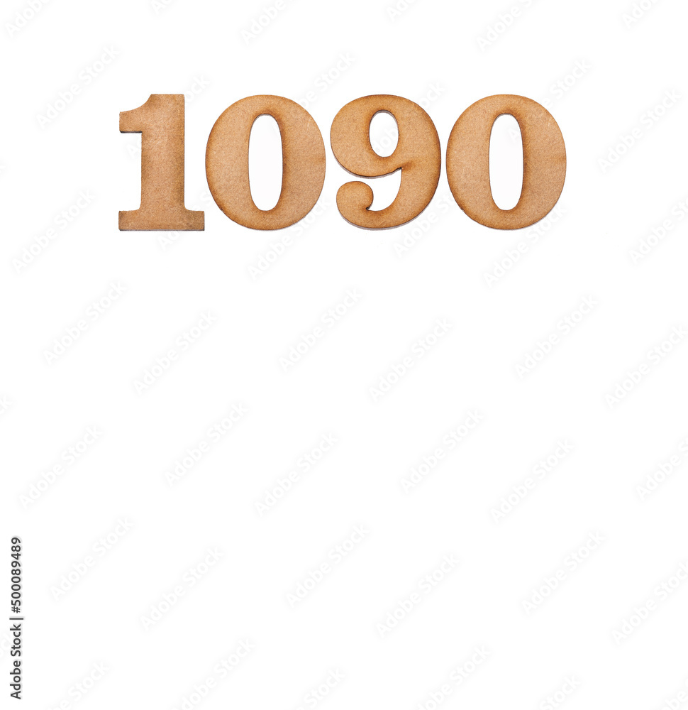 Number 1090 in wood, isolated on white background Number 1090 in wood, isolated on white background