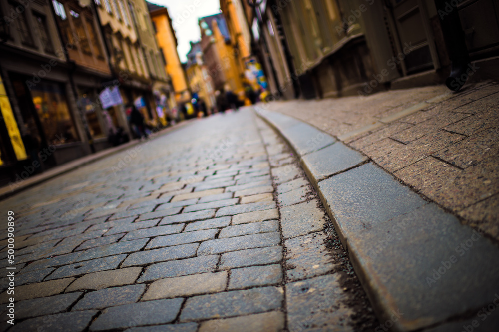 cobblestone road in the city
