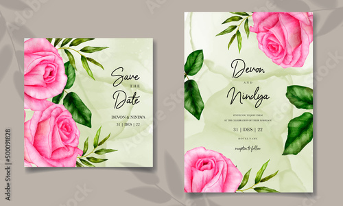 Beautiful pink rose wedding invitation card