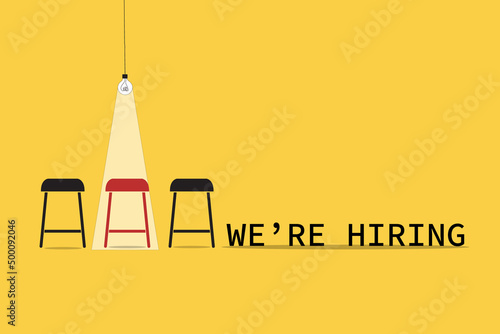 Hiring and recruitment poster or banner vector concept in minimalist style with CHAIR . Symbol of vacancies, job offers, career development, job advertisement. Eps10 vector illustration