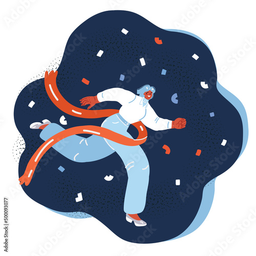 Cartoon vector illustration of woman winning a race