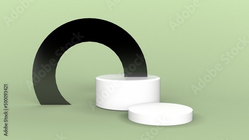 White podium black circle 3d render product display stand blank set cylinder shape minimal padestal  photo