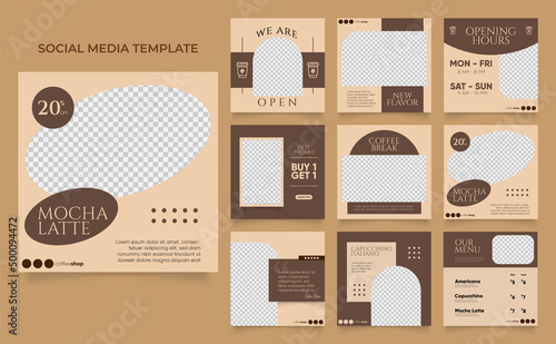 social media template banner blog coffee sale promotion. fully editable instagram and facebook square post frame puzzle organic sale poster. drink and beverage vector background.