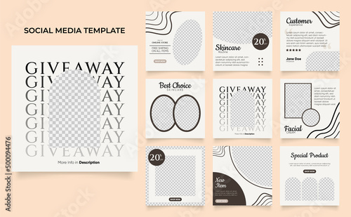 social media template banner beauty care cosmetic and spa sale promotion. fully editable instagram and facebook square post frame puzzle organic sale poster.