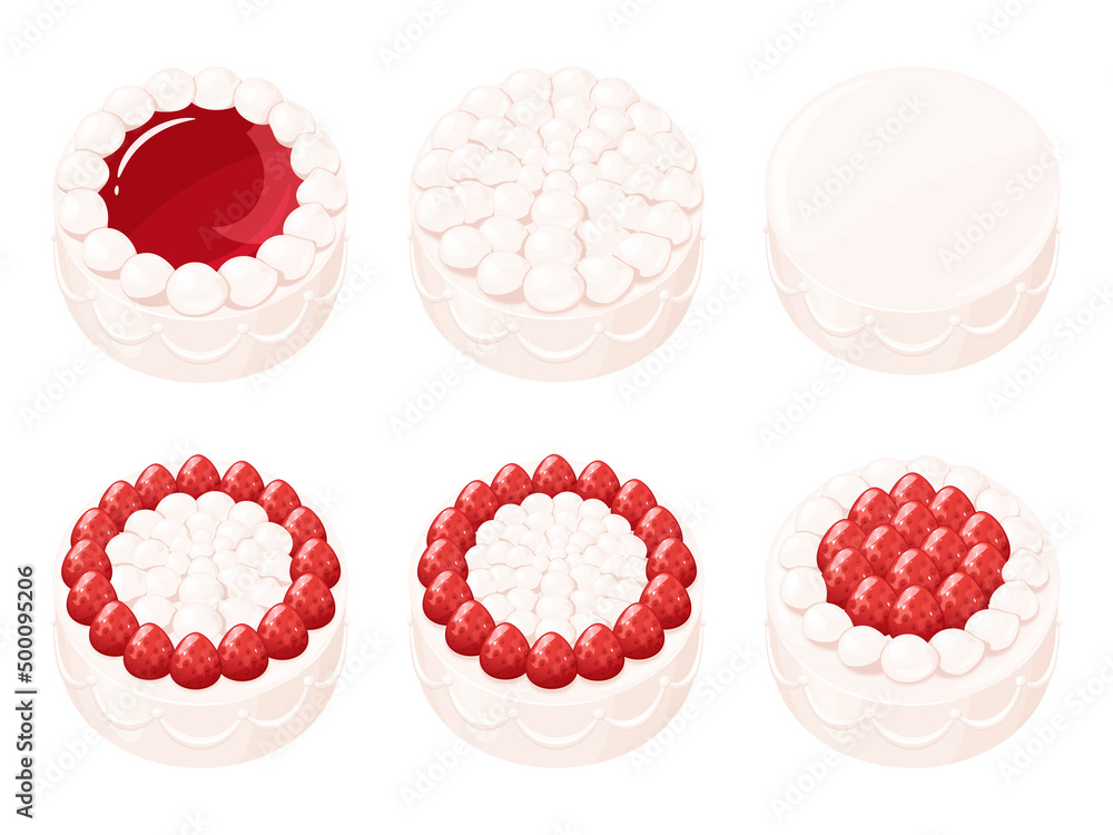 苺のショートケーキのイラスト素材セット ホールケーキ アニメ風 Stock Vector Adobe Stock