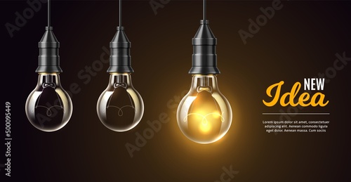 Tela Realistic light bulbs idea poster