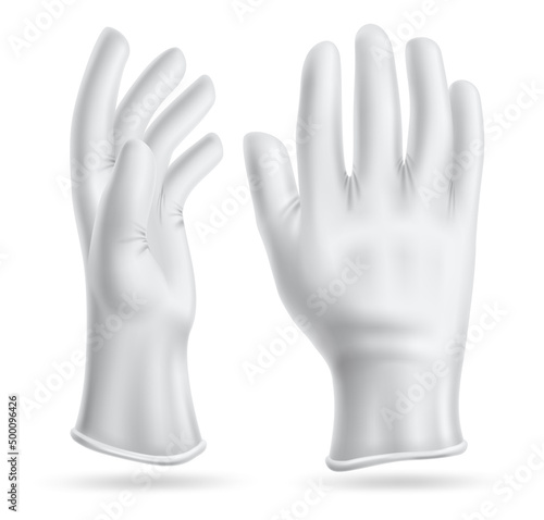White protective gloves. Realistic medical hand equipment