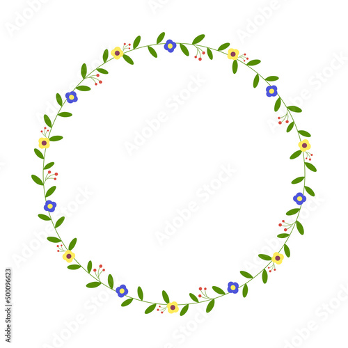 Circle flower frame. Floral wreath. For greeting card, wedding , birthday card, invitation. Vector illustration.