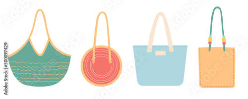 Summer set of colorful bags, flat design vector