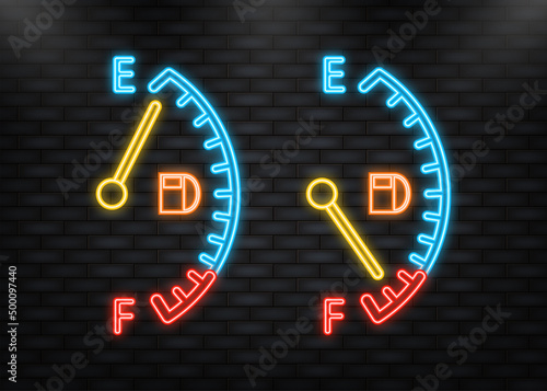 Neon Icon. Fuel gauge. Full tank. Flat design Vector illustration