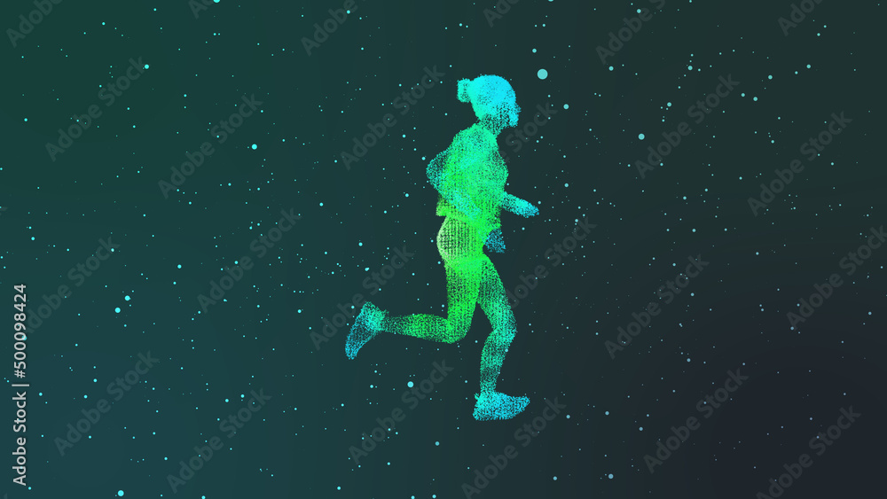 3d illustration of particles forming a futuristic runner.