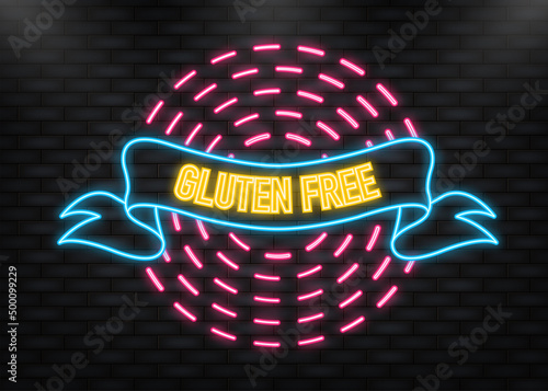Neon icon with gluten free ribbon. Organic signs. Vector illustration