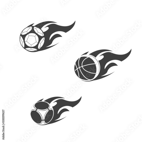 Set of sports burning balls Vector template, Soccer ball on fire vector template