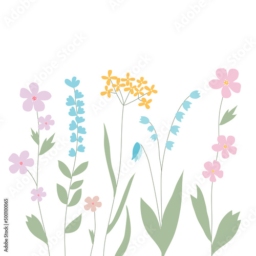 Square floral banner or backdrop with decorative colorful flowers. Flat vector illustration isolated on white background. For spring or summer design.