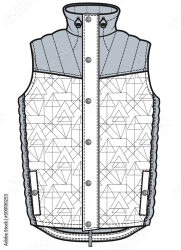 man women full zipper waistcoat technical drawing	