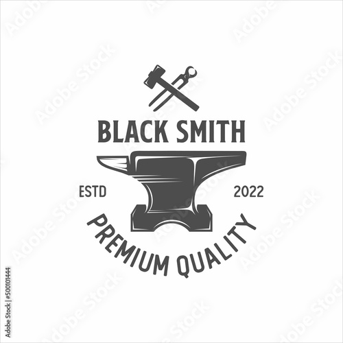 blacksmith anvil hammer logo vintage vector illustration template icon design. welding and forge service symbol for industrial