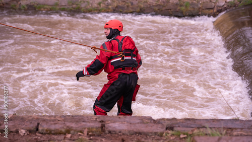 Swiftwater rescuer ready for jump 