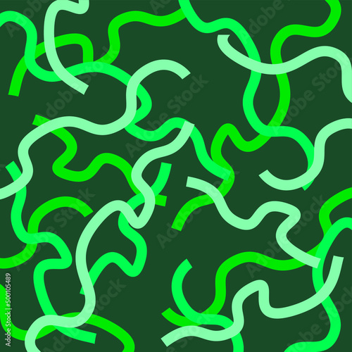Vector graphics are a beautiful abstract pattern with chaotic curves and wavy lines on a green background. Concept paper, wallpaper or contemporary art